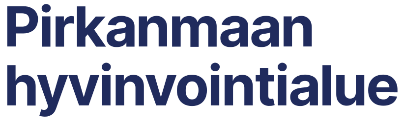 Pirkanmaan hyvinvointialueen logo. Sinisellä lukee: Pirkanmaan hyvinvointialue.