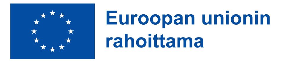 EU:n lippu: sininen lippu, jossa tähtiä. Vieressä lukee Euroopan unionin rahoittama.